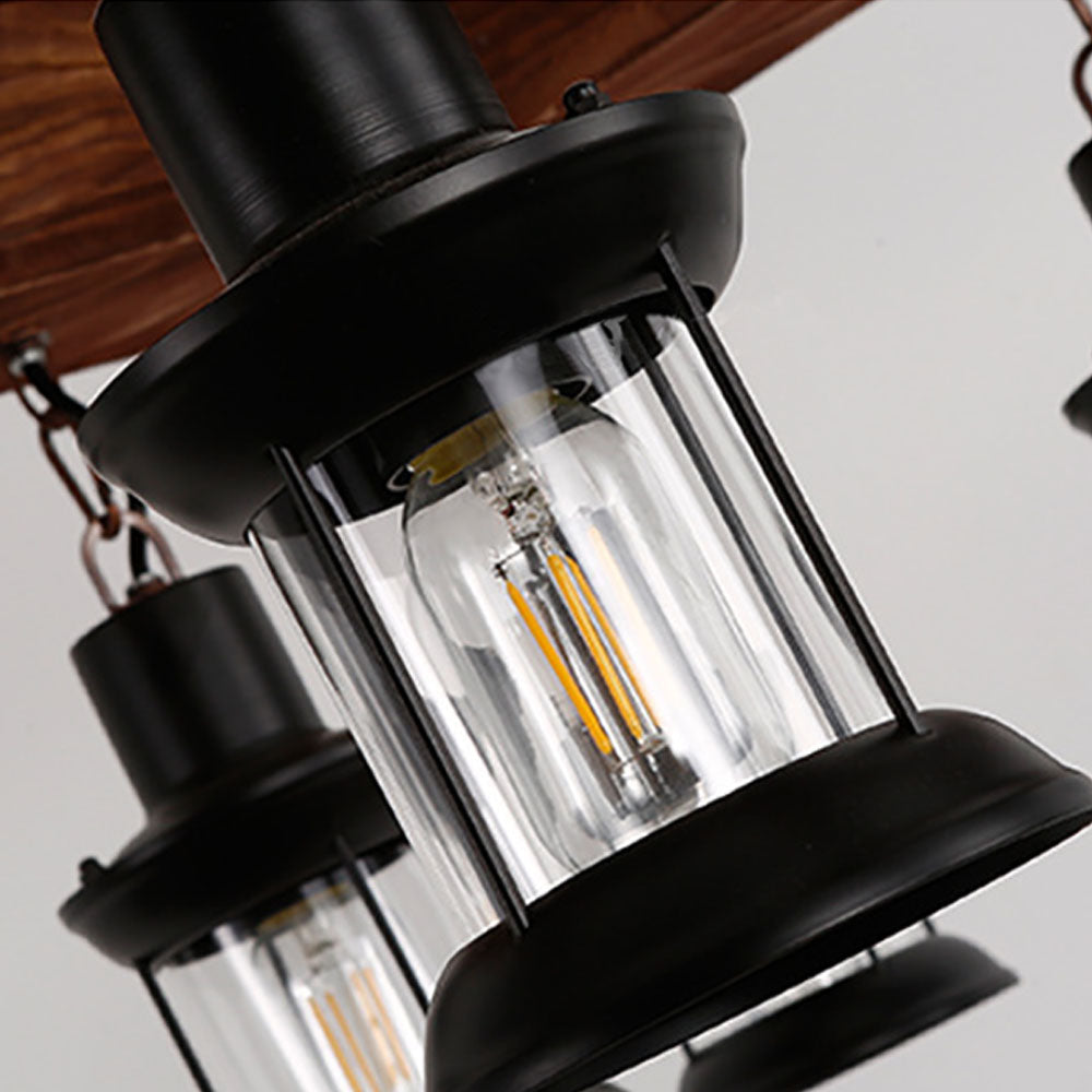 Austin Retro Metal/Wood Lantern Pendant Light, Walnut