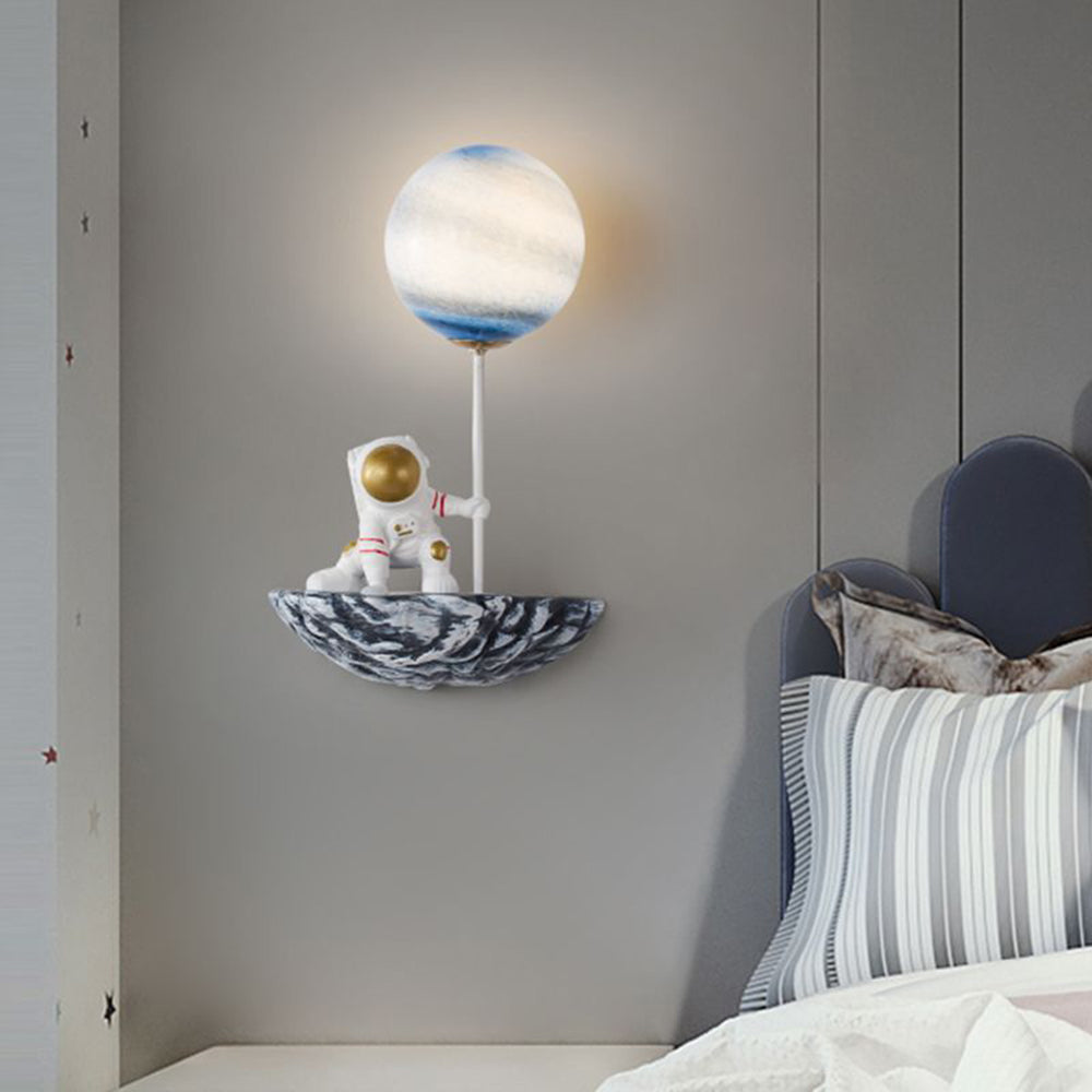 Fateh Decorative Astronaut Glass/Acrylic Wall Lamp, White/Blue-White
