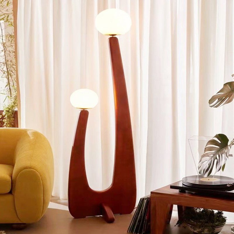 Avi Vintage Wood/Glass Floor Lamp,  2 Heads
