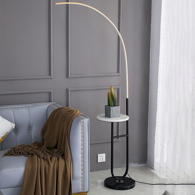 Edge Floor Lamp Bedside Table Modern, Marble/Acrylic, Black, Bedroom