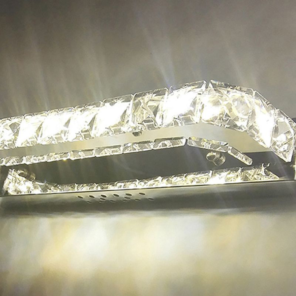 Kristy Luxury Linear Crystal Mirror Front Vanity Wall Lamp, Silver