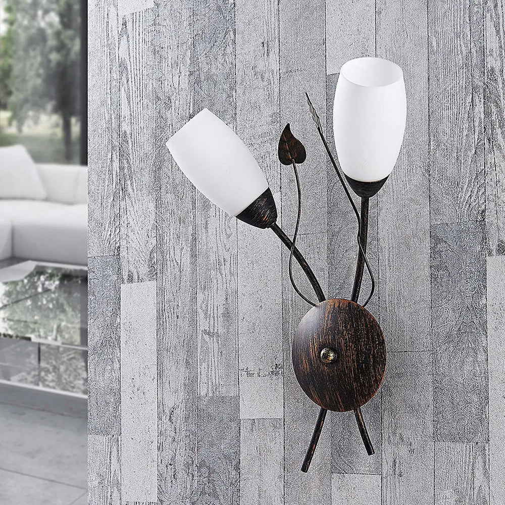 Alessio Flower Branch Wall Lamp, Glass&Metal, Silver/Bronze, Kitchen