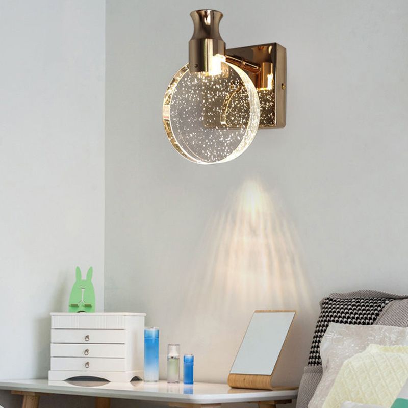 Kristy Modern Round Crystal Vanity Wall Lamp, Gold/Chrome