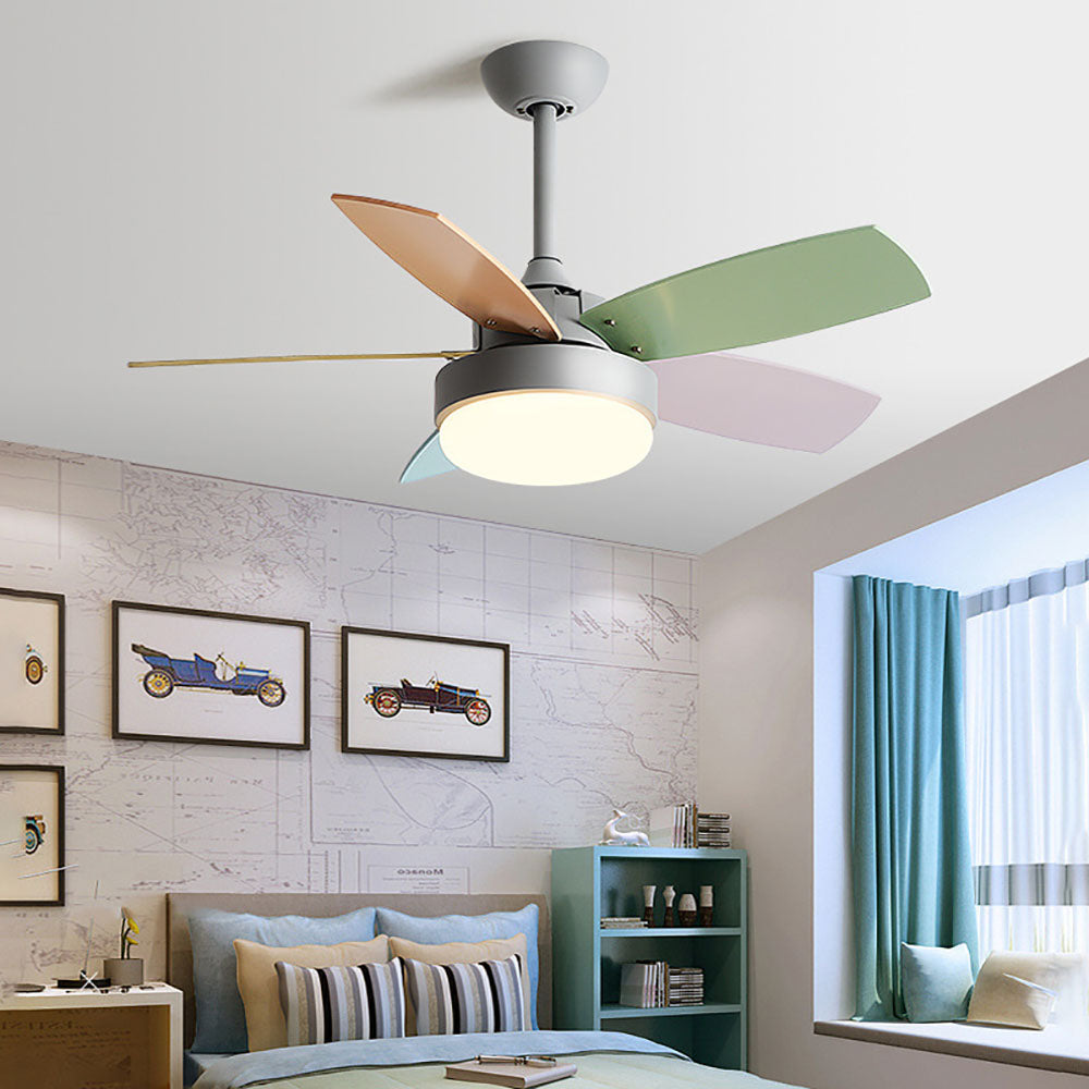 Morandi Modern 5-Blade Colorful DC Ceiling Fan with Light, LED, Summer, Bedroom