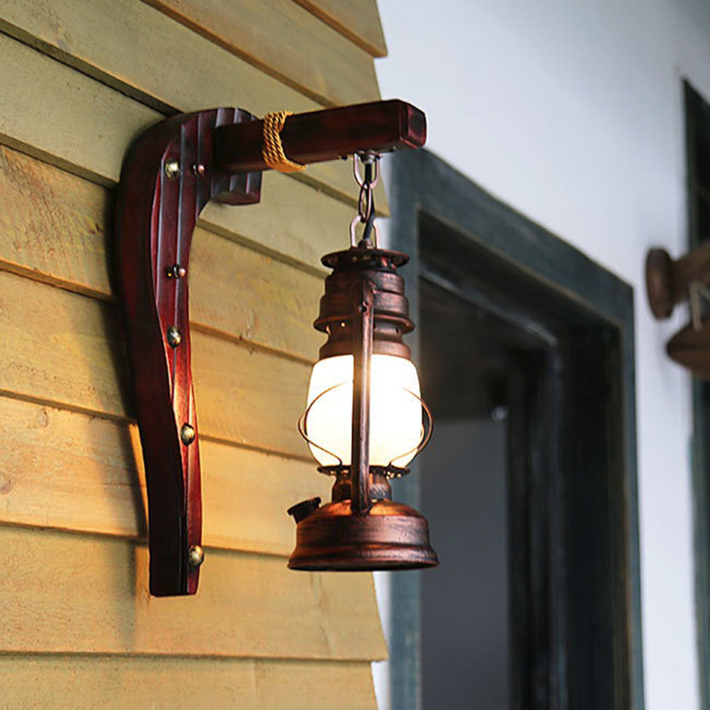 Austin Arc Lantern Wall Lamp, Metal & Wood, 23x40cm