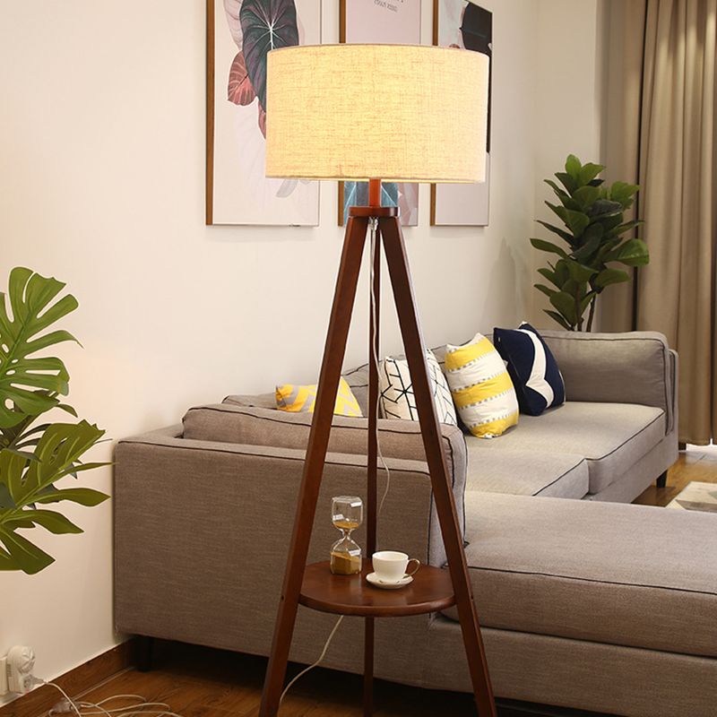 Ozawa Floor Lamp Triangle Vintage, Wooden/Fabric, Beige, Living Room