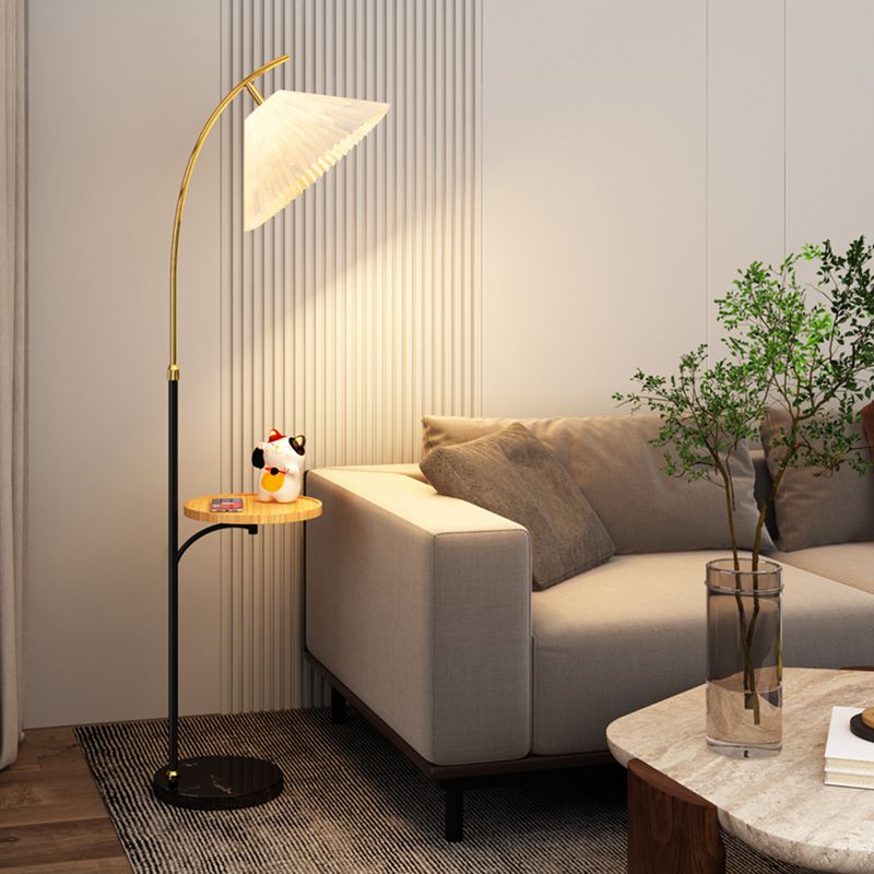 Ozawa Modern Pleated Metal Fabric Floor Lamp / Bedside Table, 3 Color