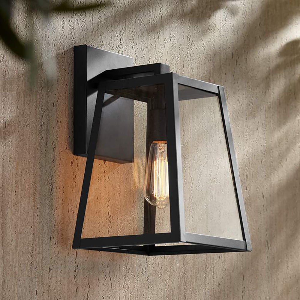 Alessio Modern Lantern Shaped Metal Outdoor Wall Lamp, Black