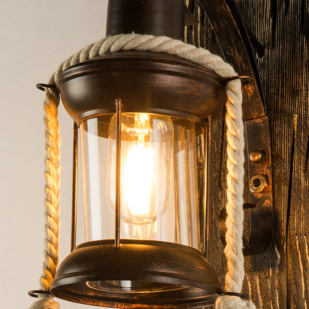 Alessio Wall Lamp Retro Lantern Ring Wooden Bedroom