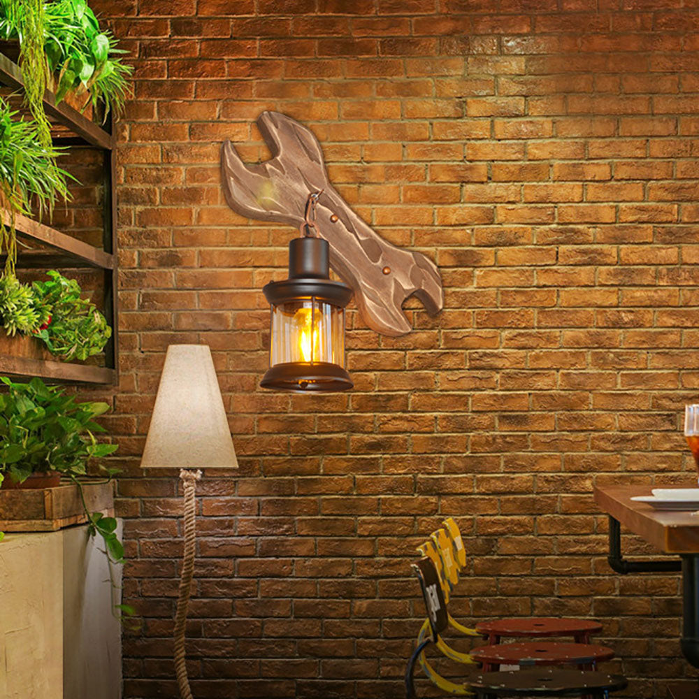 Austin Lantern & Spanners Wall Lamp, Wood/Metal, Bedroom