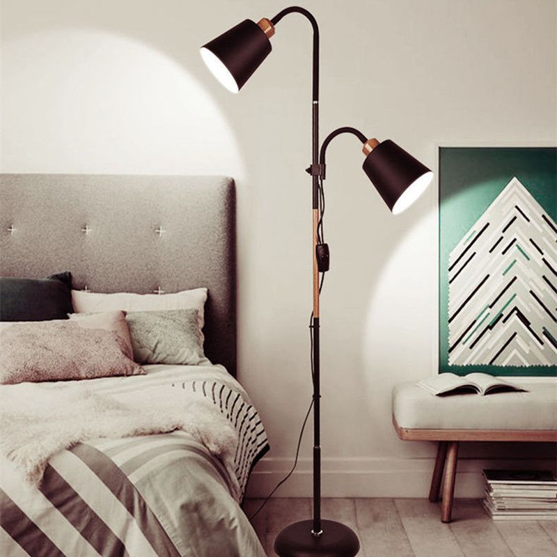 Eryn Floor Lamp Double Head Modern, Metal,Black/White, Bedroom