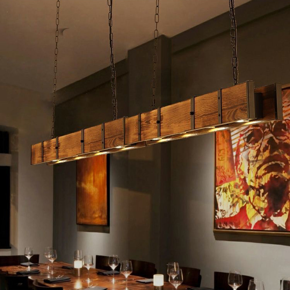 Alessio Vintage Linear Wood Pendant Light, Living Room/Restaurant