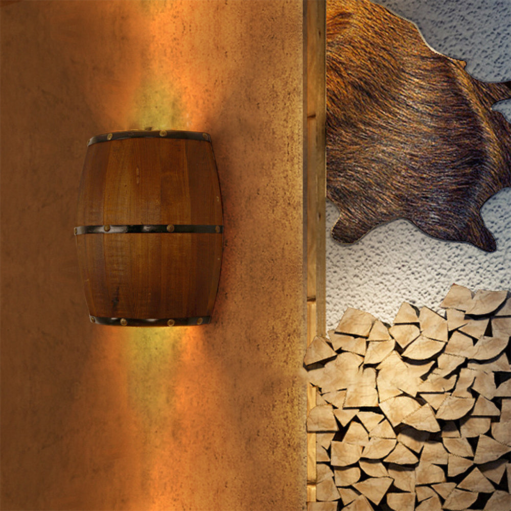 Alessio Wall Lamp Retro Creative Barrel Wooden, Dining Room