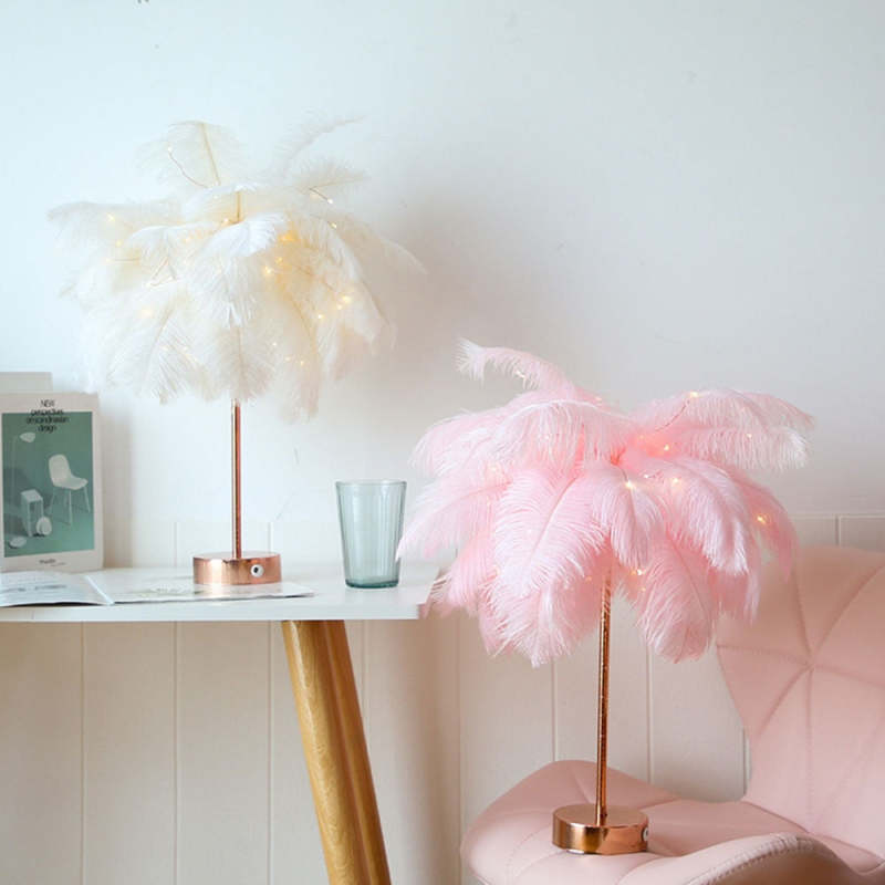 O'Moore Modern Feather Table Lamp, White/Pink