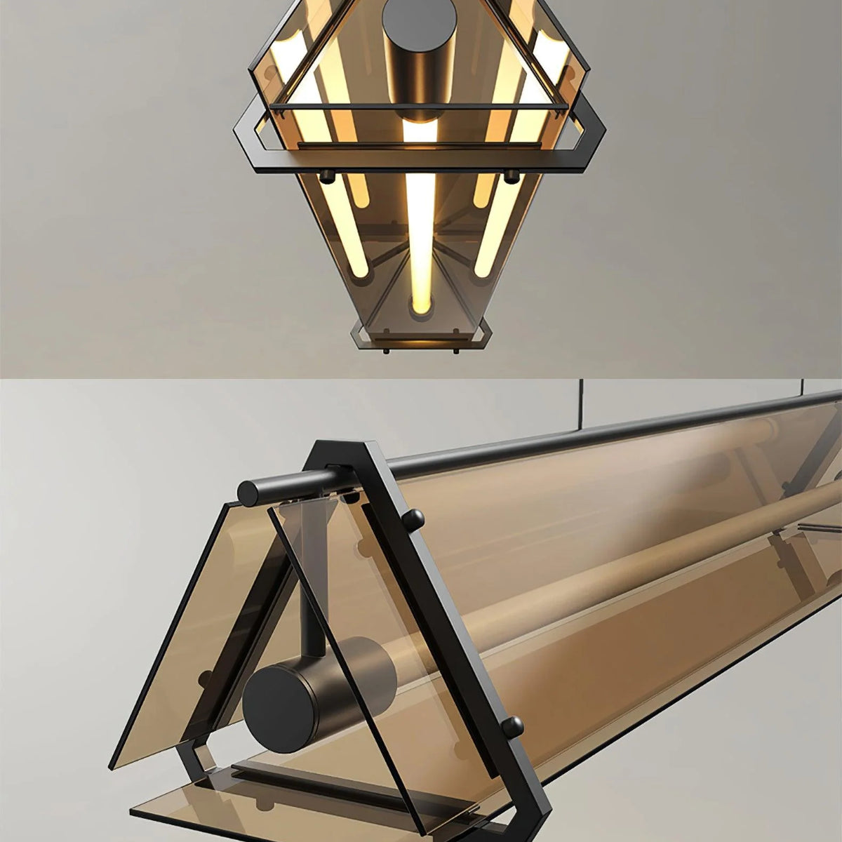 Edge Industrial Triangle Metal/Glass Pendant Light, Gold
