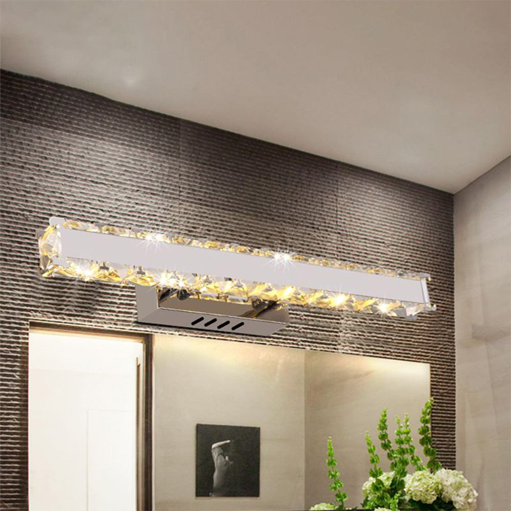 Kristy Modern Rectangular Metal/Crystal Mirror Front Wall Lamp, Gold