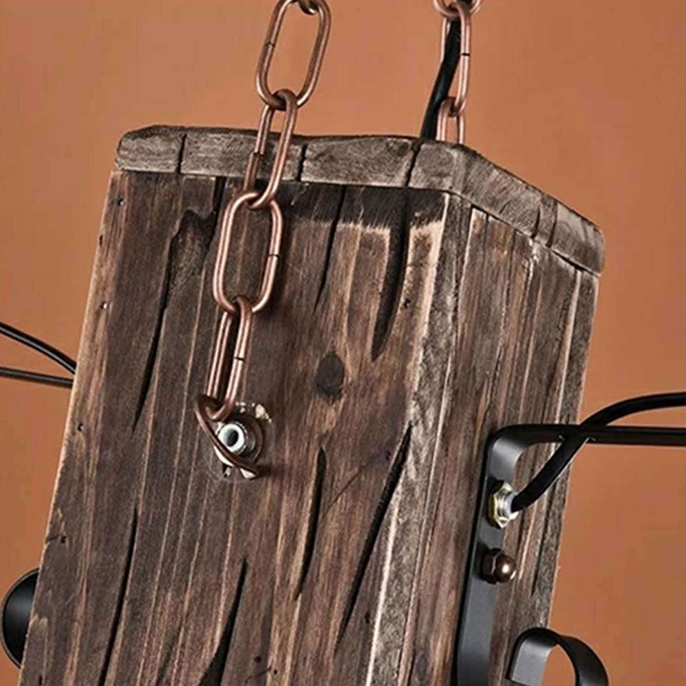 Austin Vintage Rectangular Metal/Wood Hanging Pendant Light，Wood