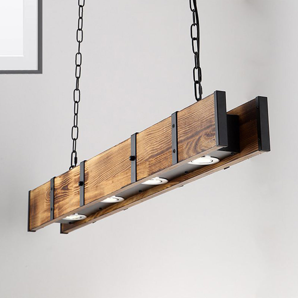 Alessio Vintage Linear Wood Pendant Light, Living Room/Restaurant