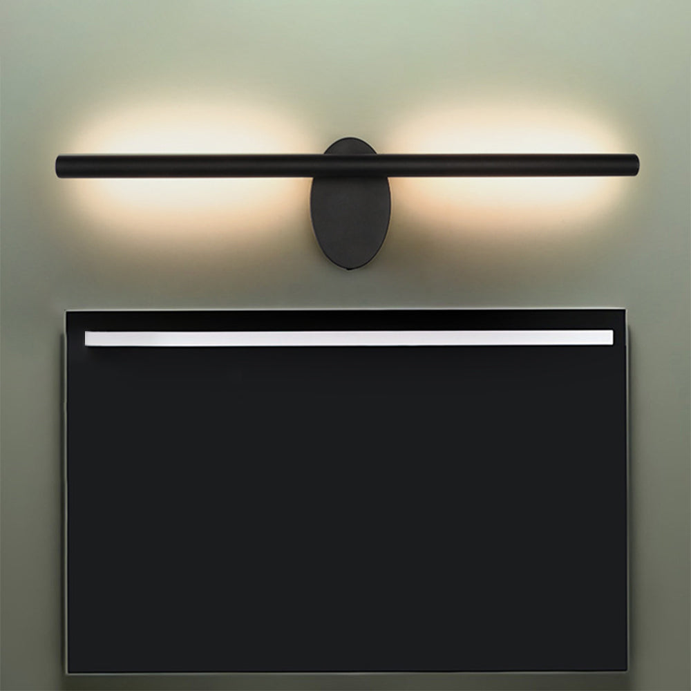 Edge Minimalist Linear Metal Wall Lamp, Black, Bathroom, Front Mirror