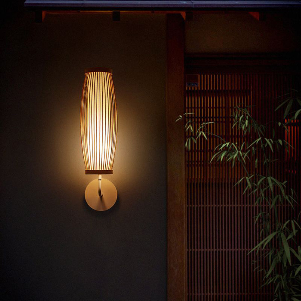 Muto Japanese Cylindrical Rattan Wall Lamp Bamboo Bedroom