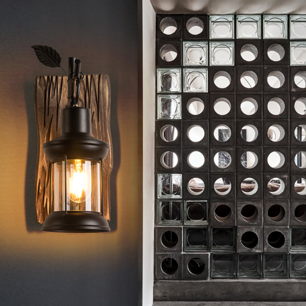 Austin Vintage Branches Lantern Wall Lamp, Metal/Wood, Black, Dining Room