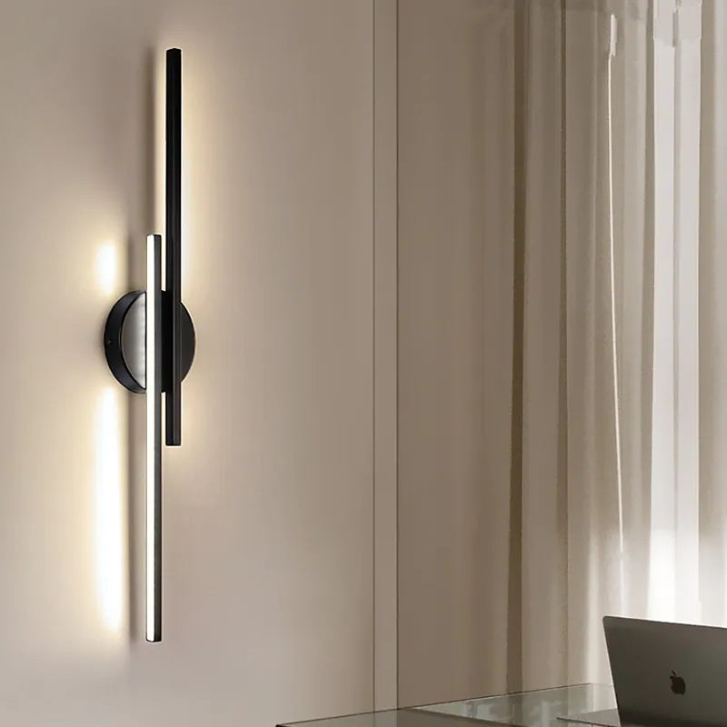 Alana Modern Nordic Disc/Linear Metal LED Wall Lamp, Black/White