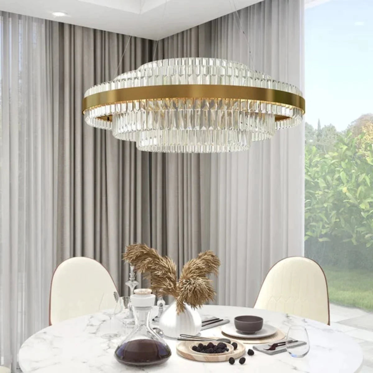 Marilyn Modern Tiered Crystal LED Chandelier Brass Living Room