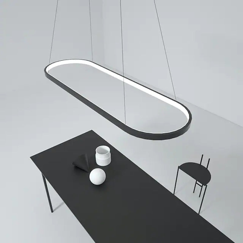 Edge Oval Minimalist Hanging Pendant Light, Black/White/Gold