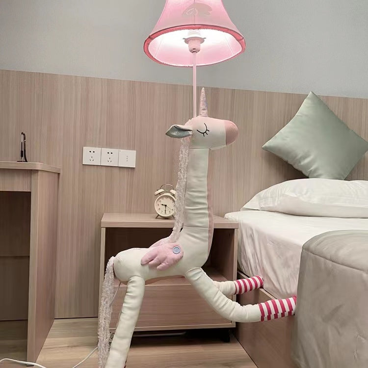 Minori Pink Plush Unicorn Animal Floor Lamp, Metal