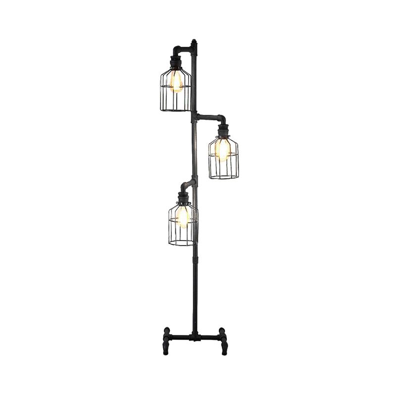 Alessio Retro Bird Cage Metal Floor Lamp, 3 Heads,Black