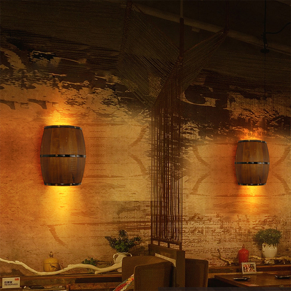 Alessio Wall Lamp Retro Creative Barrel Wooden, Dining Room