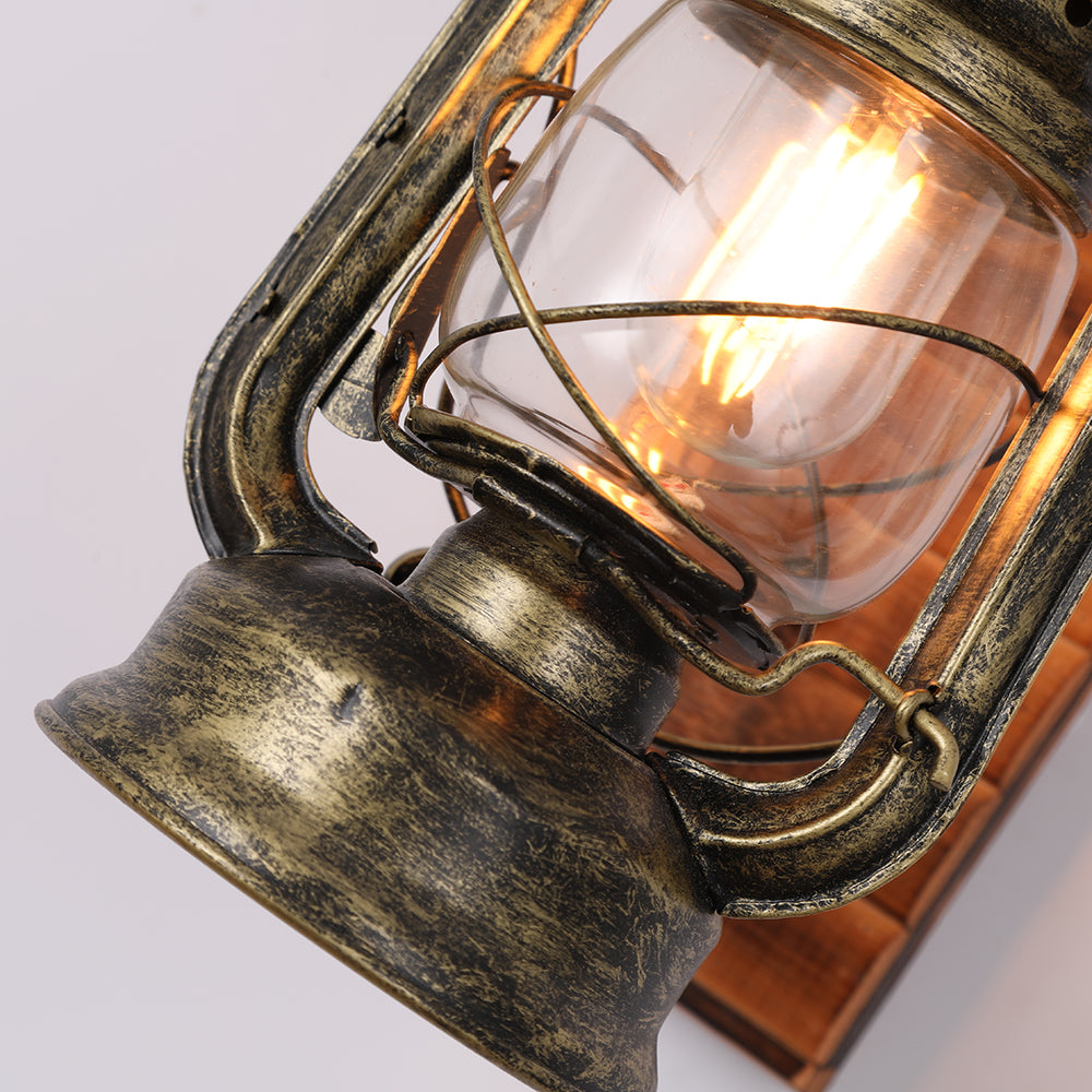 Austin Lantern Bedroom Wall Lamp, Metal/Wood, Restaurant