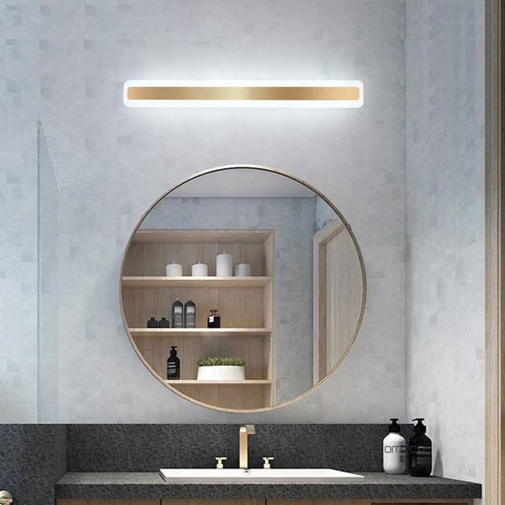 Leigh Modern Rectangular Vanity Mirror Front Wall Lamp, Gold