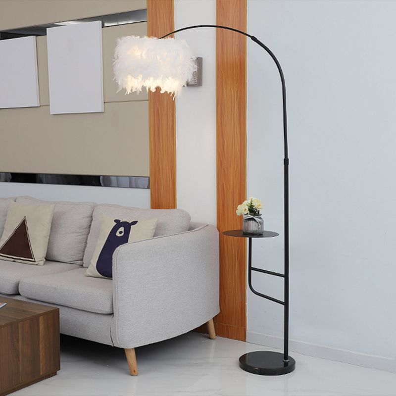 O'Moore Elegant Arc Metal Feather Floor Lamp With Table