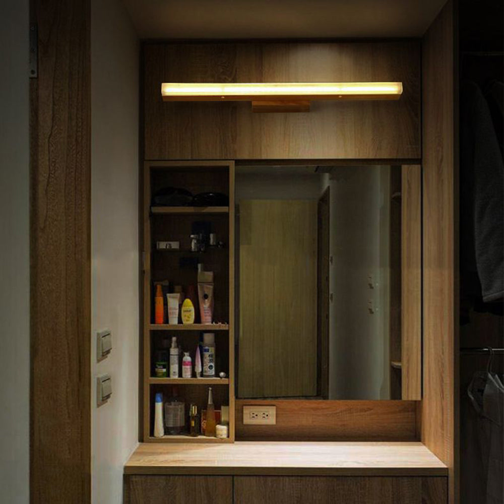 Leigh Modern Linear Wood/Acrylic Wall Lamp, Bathroom, Vanity Mirror Front
