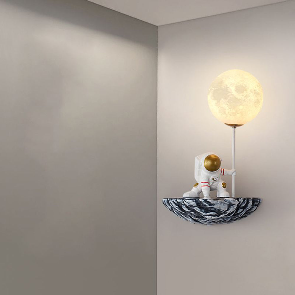 Fateh Decorative Astronaut Glass/Acrylic Wall Lamp, White/Blue-White
