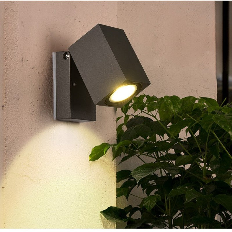 Orr Modern Outdoor Rotatable Metal Spotlight Wall Lamp, Black