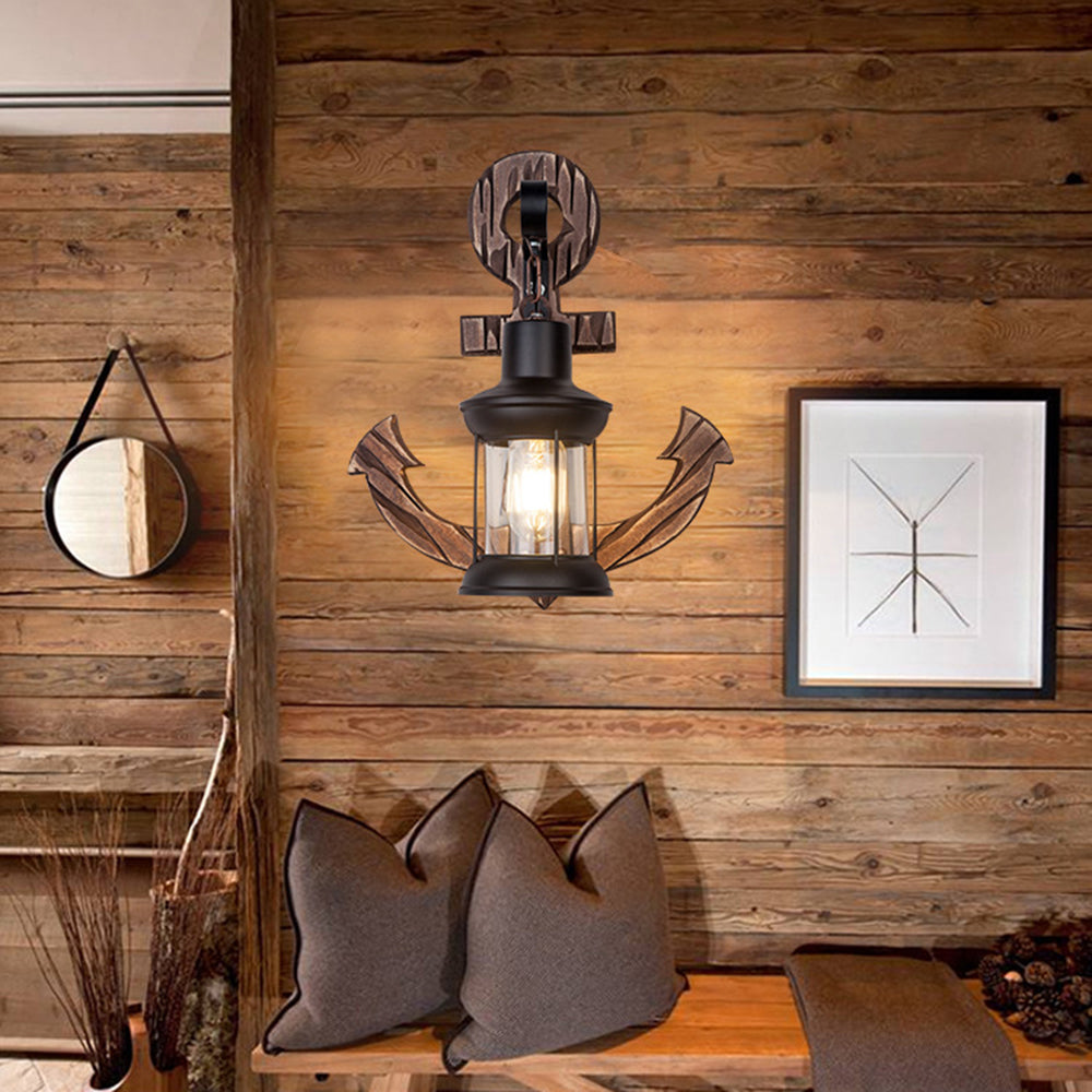 Alessio Wall Lamp Vintage Anchor Black Wooden, Living Room