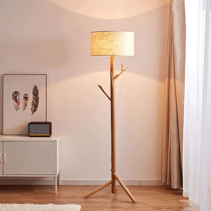 Muto Floor Lamp Japanese Tree, Beige, Fabric/Wooden