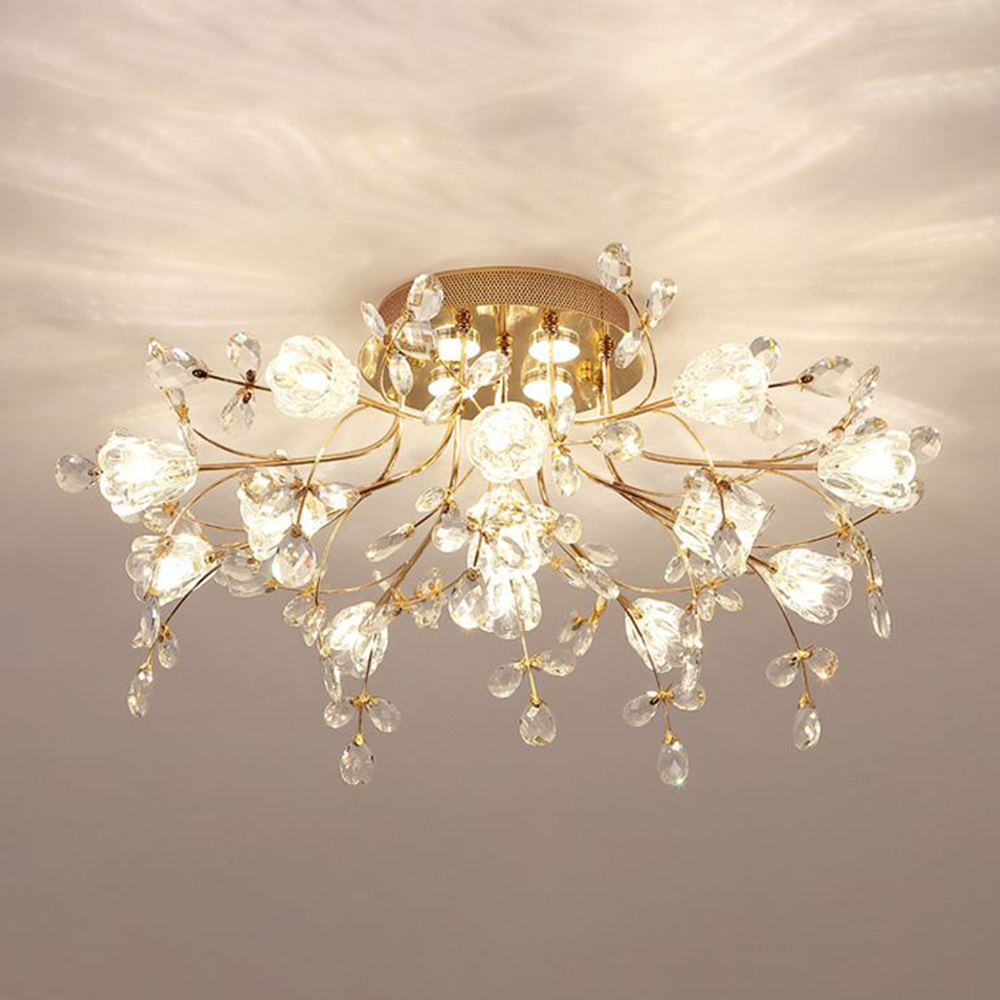 Lili Art Deco Elegant Flower Flush Mount Ceiling Lights, Gold