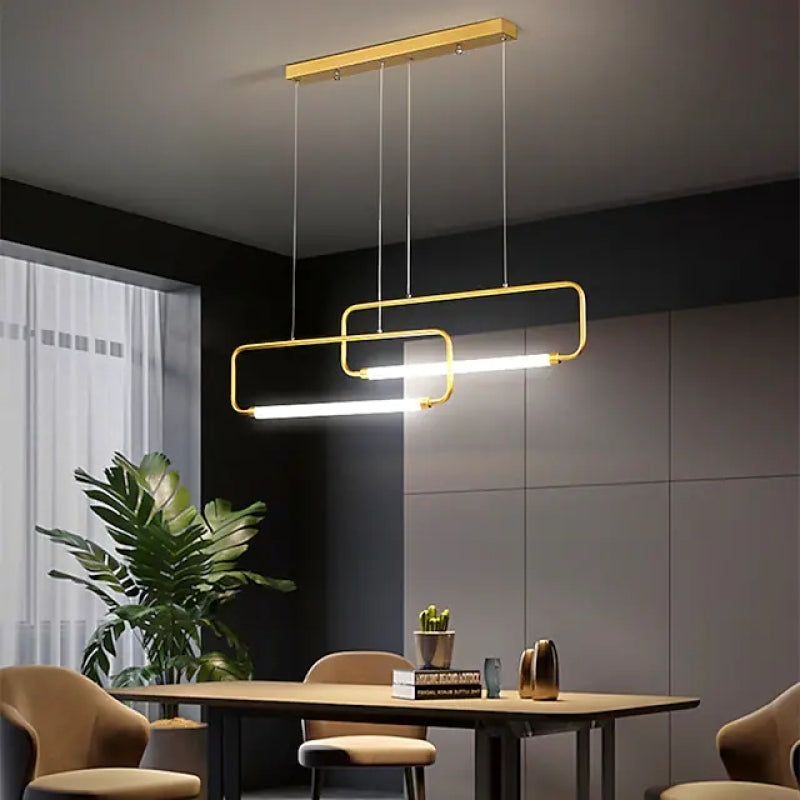 Bouvet Modern Minimalist Double-Rectangular Metal/Acrylic Pendant Light, Black/Gold