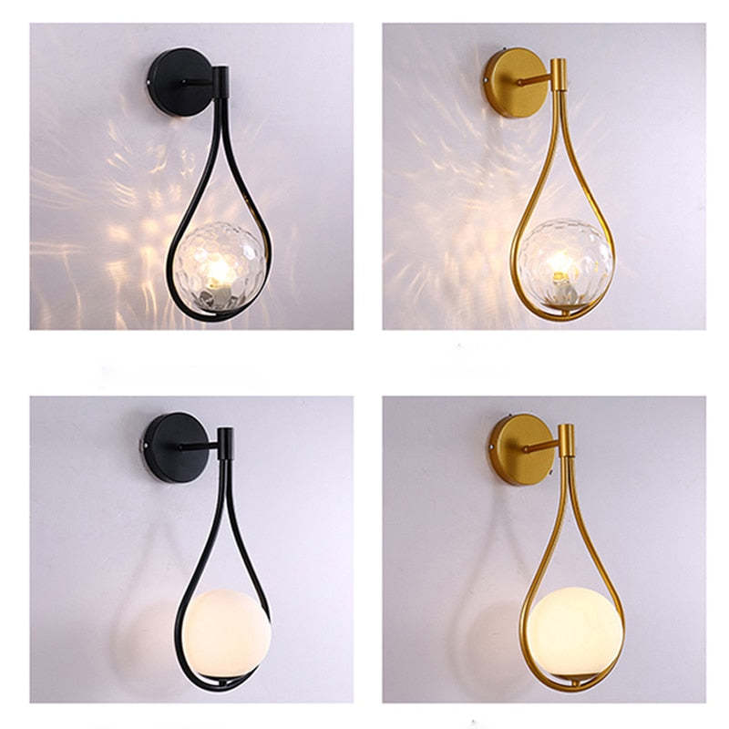 Valentina Nordic Creative Minimalist Water Drop Glass Gold Wall Lamp