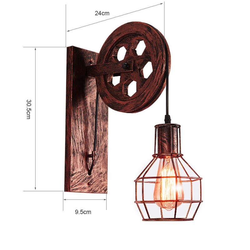 Alessio Wall Lamp Retro, Metal, Rust/Bronze/Black, Bedroom