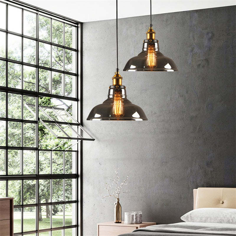Levy Industrial Glass Pendant Light, Clear/Amber/Smoke Grey