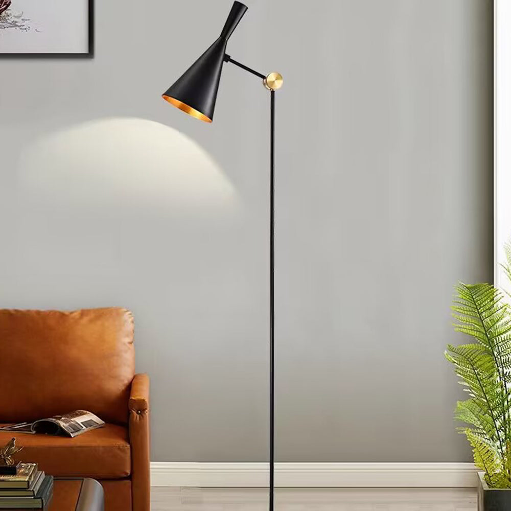 Carins Modern Minimalist Metal Tall Standing Floor Lamp, Black/Gold
