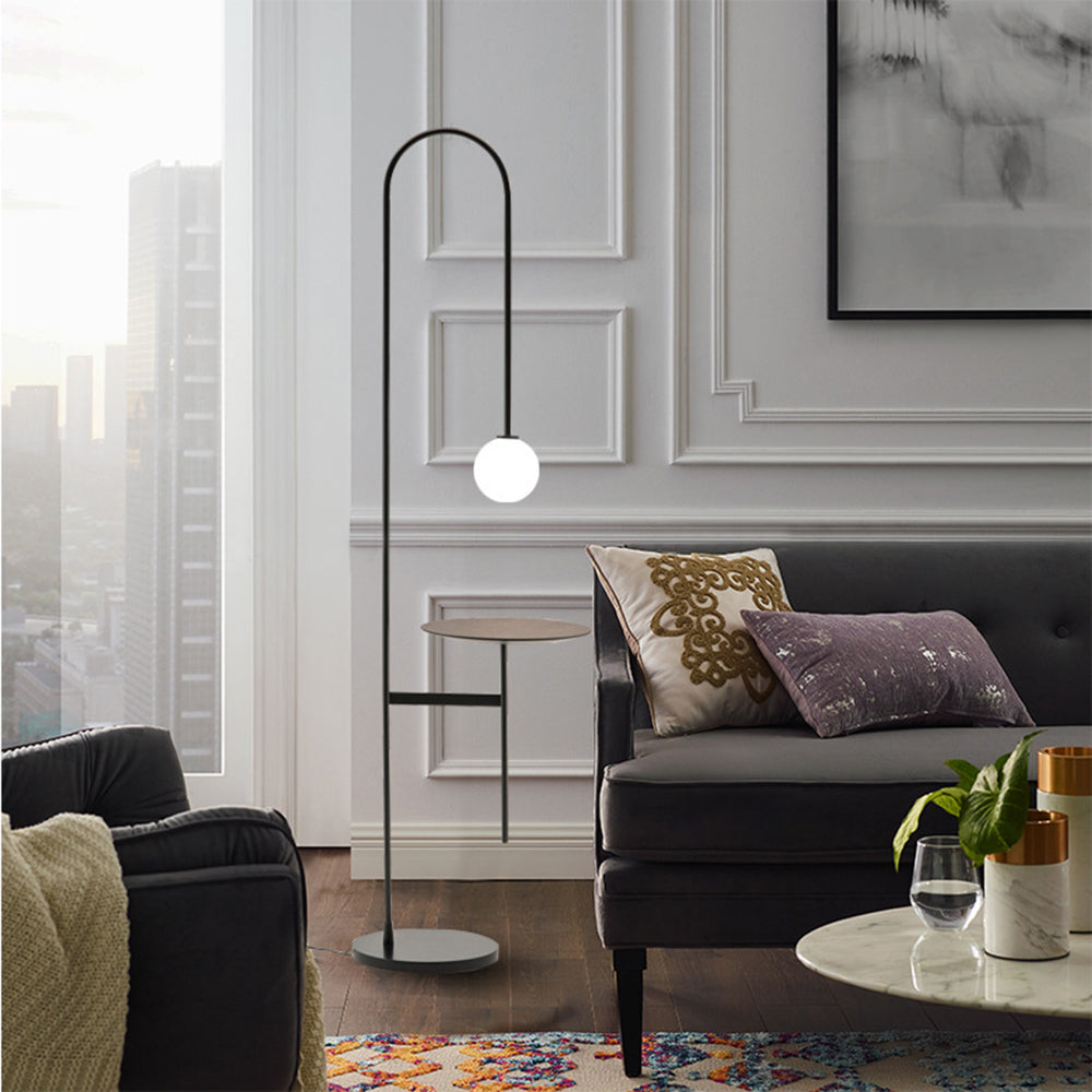 Valentina Minimalist Metal/Marble/Glass Floor Lamp With Table