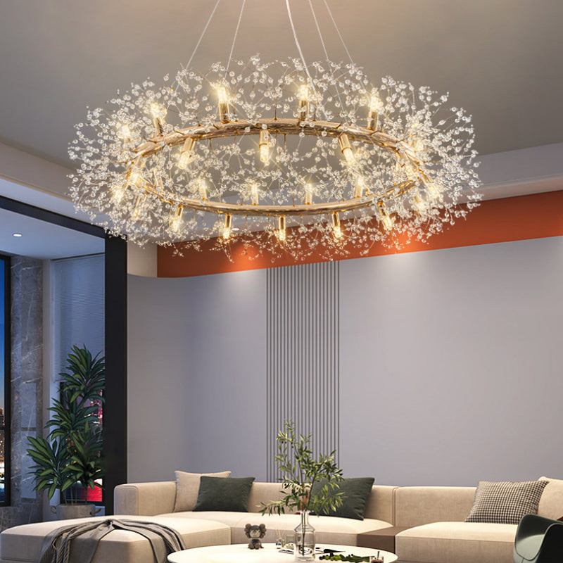 Lily Modern Dandelion LED Pendant Light Metal Crystal Bedroom Living Room