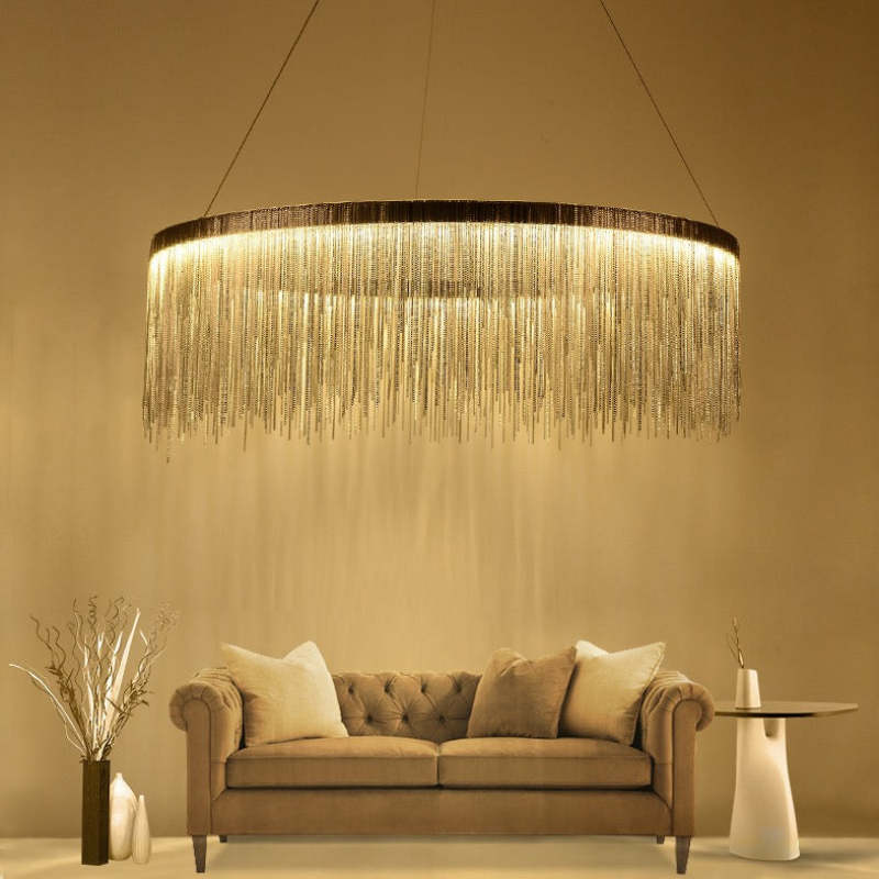 Colon Tassel Chain Art Deco Pendant Light Silver/Gold Living Room/Hall