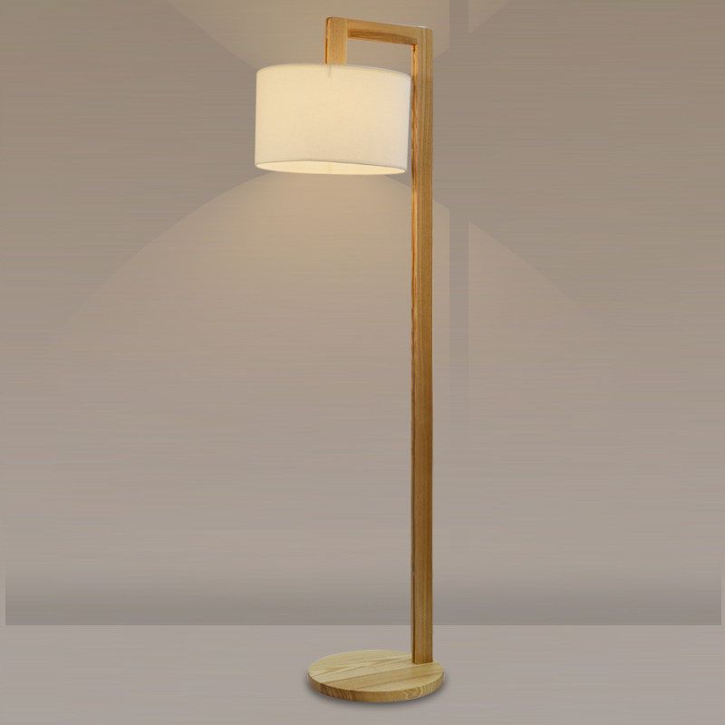 Ozawa Japanese Right Angle Arm Floor Lamp, Beige, Wood/Fabric