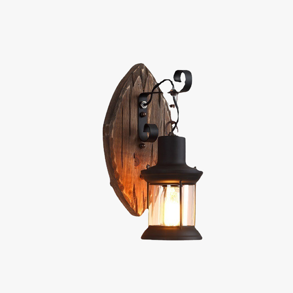 Austin Leaf Lantern Wall Lamp, Wood & Metal